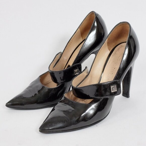 Louis Vuitton 37.5 US 7.5 shoes black LV logo stud Mary Jane patent leather - Picture 1 of 8